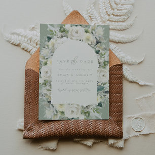 Sage Green Floral Arch Save The Date Card