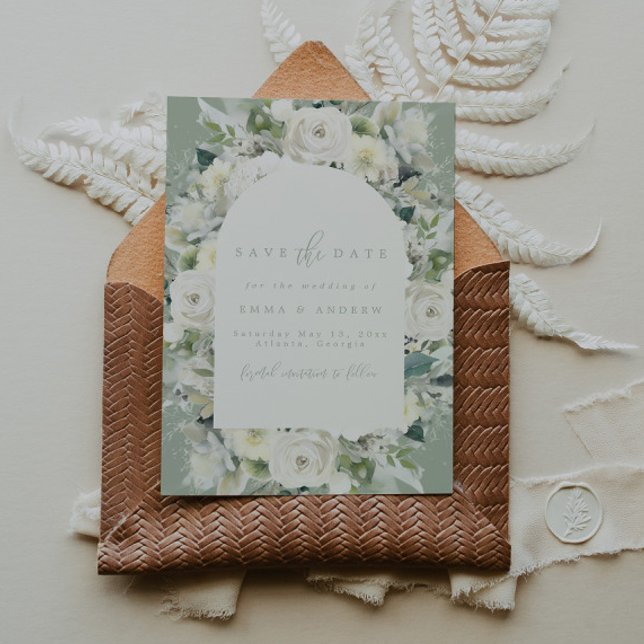 Sage Green Floral Arch Save The Date Card (Creator Uploaded)