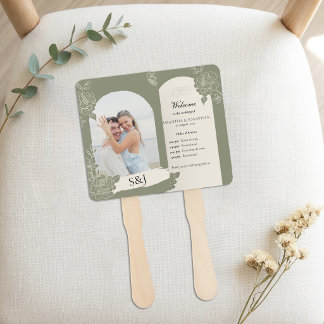 Sage Green Floral Arch Wedding Ceremony Fan