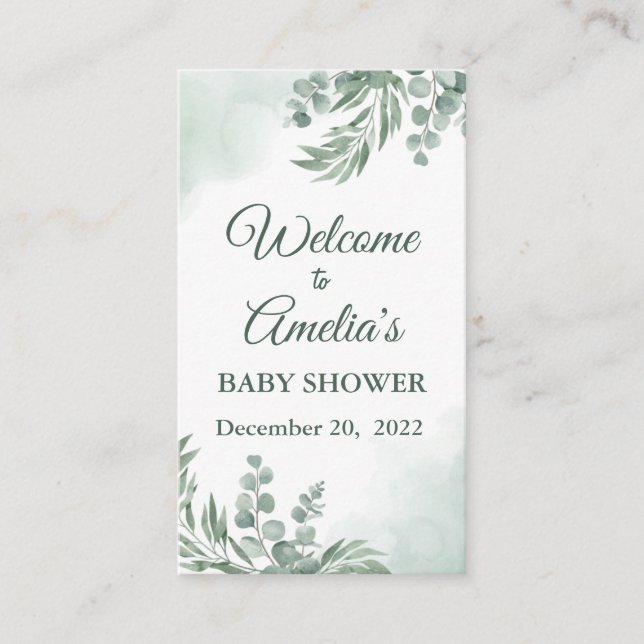 Sage Green Floral Baby Shower Girl Welcome Sign In Enclosure Card (Front)