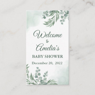 Sage Green Floral Baby Shower Girl Welcome Sign In Enclosure Card
