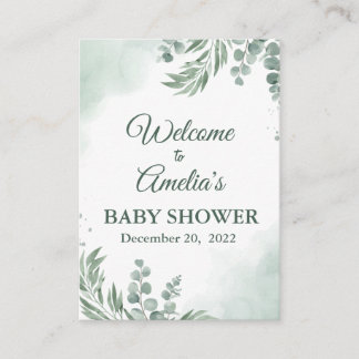 Sage Green Floral Baby Shower Girl Welcome Sign In Enclosure Card