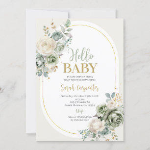Sage Green Floral Baby Shower Invitation