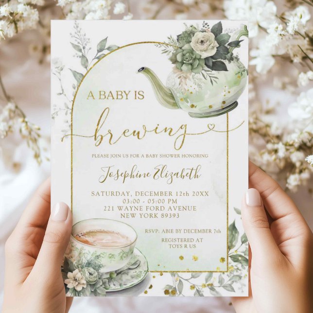 Sage Green Floral Baby Shower Tea Party Invitation (Creator Uploaded)