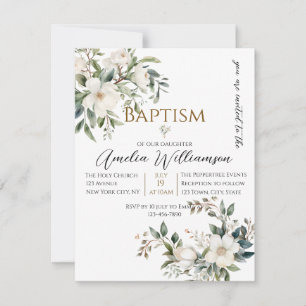 Sage Green Floral Baptism Invitation