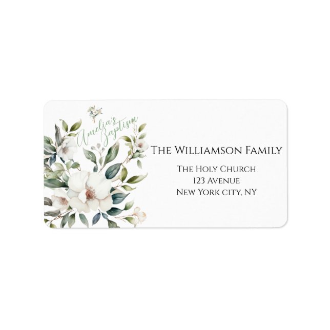 Sage Green Floral Baptism Label (Front)