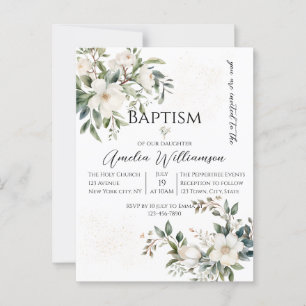 Sage Green Floral Baptism Postcard