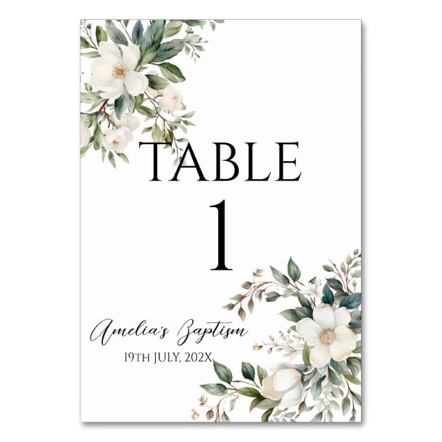 Sage Green Floral Baptism Table Number (Front)