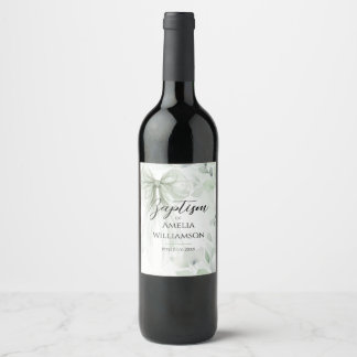Sage Green Floral Baptism Wine Label