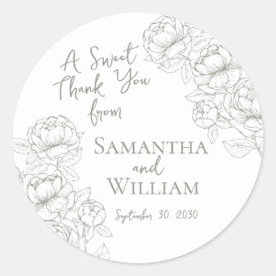 Sage Green Floral Boho Wedding Thank You Favour Classic Round Sticker