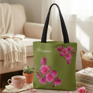 Sage green floral boohoo artistic style tote bag