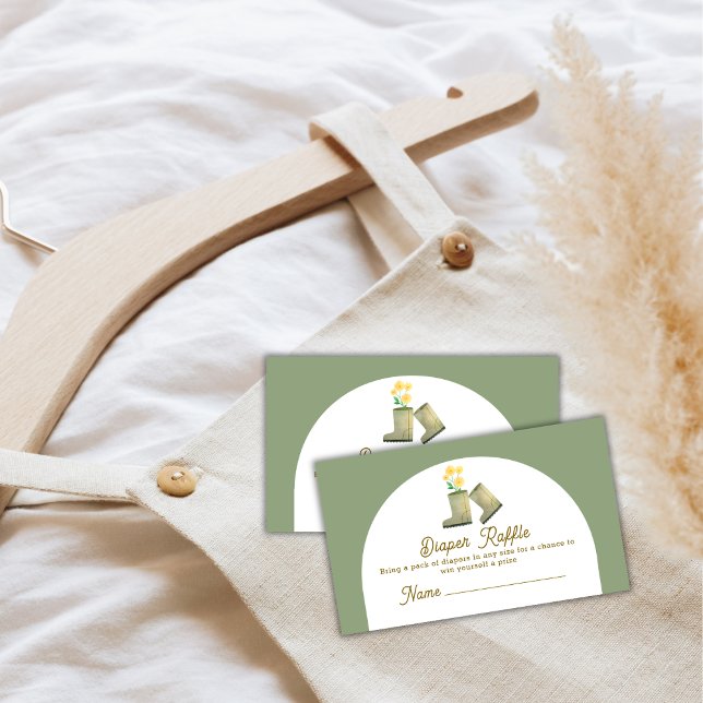 Sage Green Floral Boots Diaper Raffle Baby Shower  Enclosure Card (Sage Green Floral Boots Diaper Raffle Baby Shower Enclosure Card)