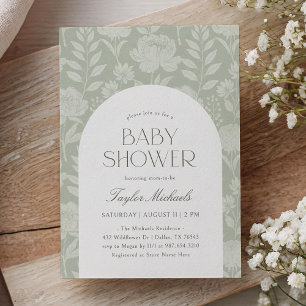 Sage Green Floral Botanical Baby Shower Invitation