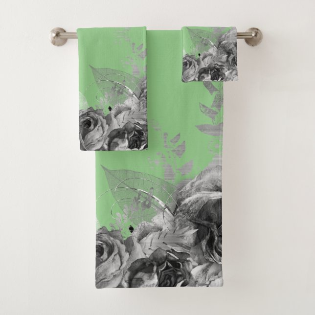 SAGE GREEN FLORAL BOTANICAL BATHROOM TOWEL SET (Insitu)
