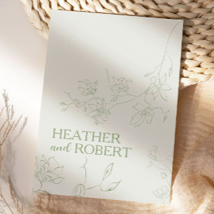 Sage Green Floral Botanical Boho Simple Wedding Invitation
