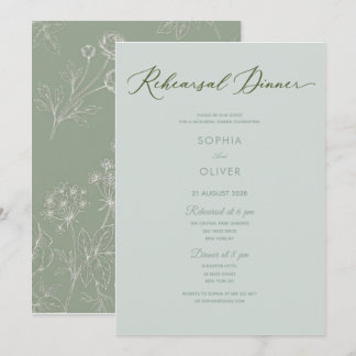 sage green floral botanical classic rehearsal invitation