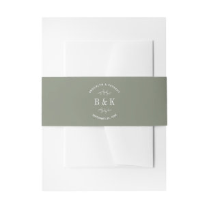 Sage Green Floral Botanical Monogram Couple Name Invitation Belly Band