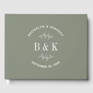 Sage Green Floral Botanical Wedding Couple Name Guest Book