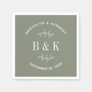 Sage Green Floral Botanical Wedding Couple Name Napkin