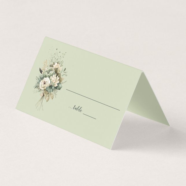 Sage Green Floral Botanical Wedding | Place Card (Front)