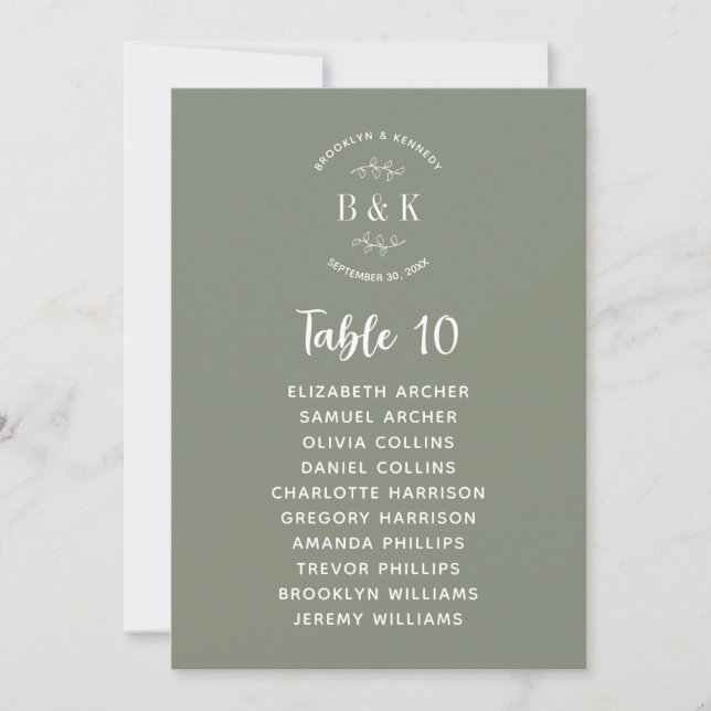 Sage Green Floral Botanical Wedding Seating Chart Invitation (Front)