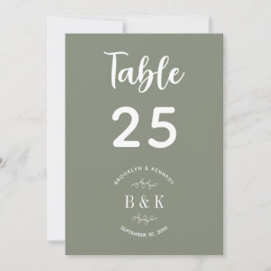 Sage Green Floral Botanical Wedding Table Number