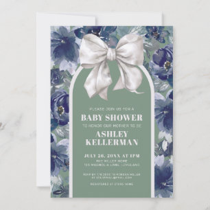Sage Green Floral Bow Baby Shower Invitation