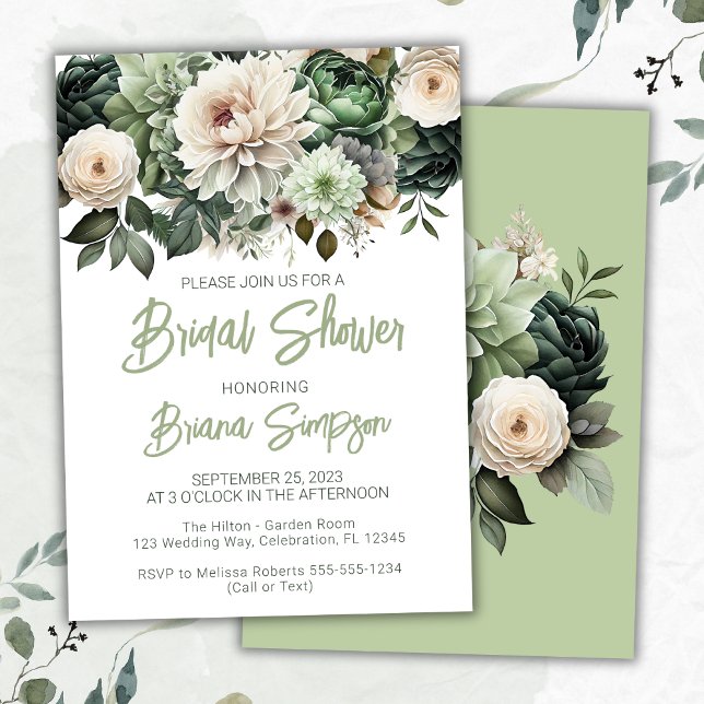 Sage Green Floral Bridal Shower Invitation (Creator Uploaded)