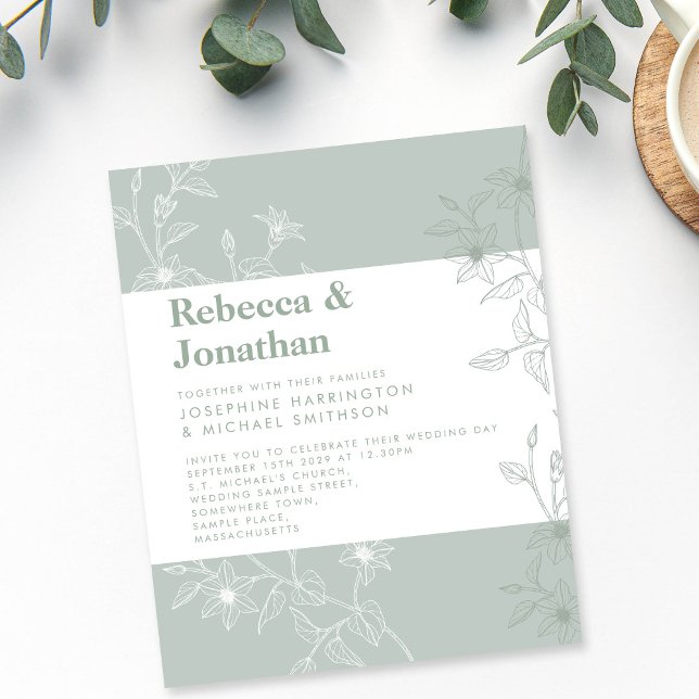  Sage Green Floral Budget Paper Wedding Invitation (Creator Uploaded)
