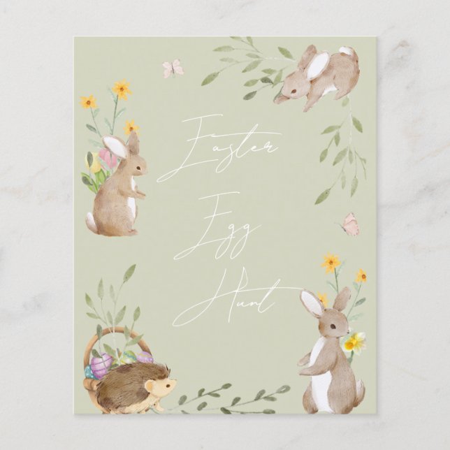 Sage Green Floral Bunny Kids Easter Egg Hunt Game (Front)