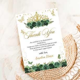Sage Green Floral Butterflies Quinceañera Birthday Thank You Card