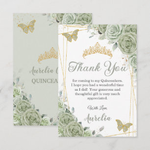 Sage Green Floral Butterflies Quinceañera Sweet 16 Thank You Card