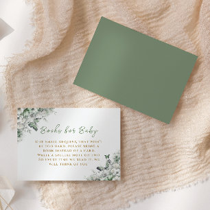 Sage Green Floral Butterfly Books for Baby Request Enclosure Card