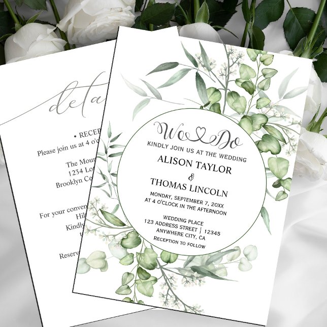  Sage Green Floral Calligraphy Simple All In One Invitation ( wedding invitation card  hand-painted winter greenery, #greenery #sagegreen #greenandwhite #chic)