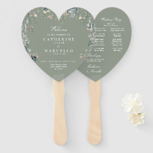 Sage Green Floral Cascade Wedding Program Hand Fan