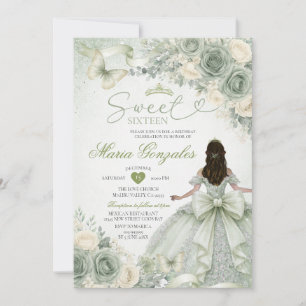 Sage Green Floral Charra Princess Sweet Sixteen Invitation