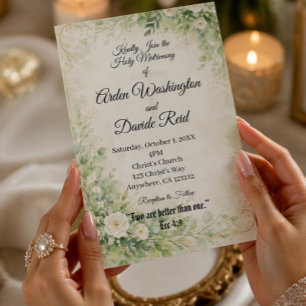 Sage Green floral Christian Wedding Invitation