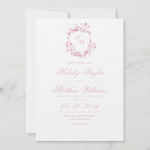 Sage Green Floral Crest Royal Calligraphy Wedding Invitation
