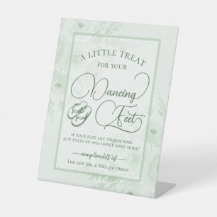 Sage Green Floral Dancing Feet Flip Flop Wedding Pedestal Sign