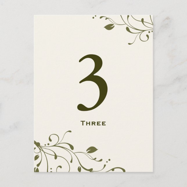 Sage Green Floral Decal Table Number Card (Front)