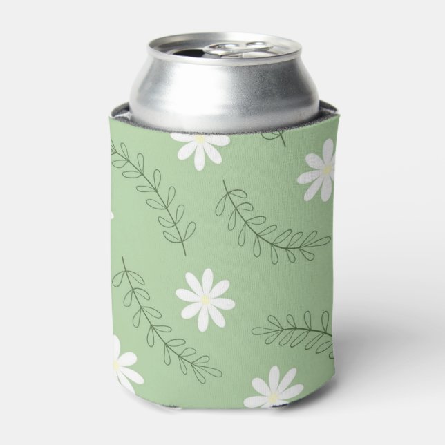 Sage Green Floral Elegant Botanical Spring Summer Can Cooler (Can Front)