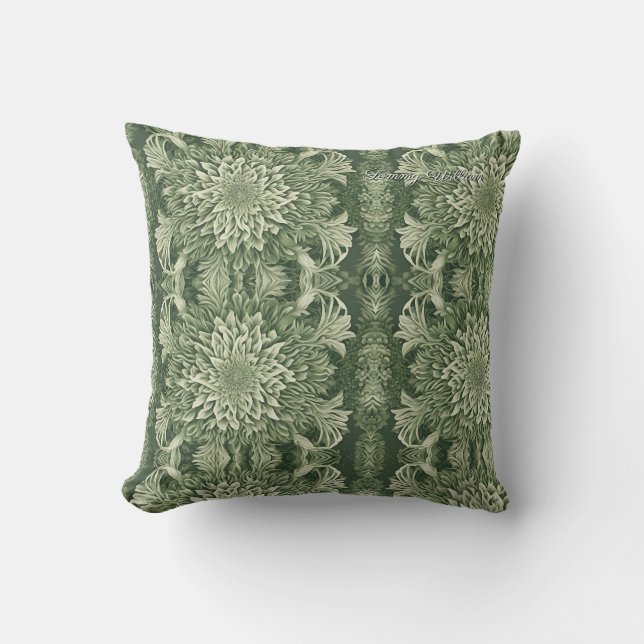 Sage Green Floral Elegant Cushion (Front)