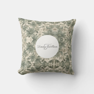 Sage Green Floral Elegant Cushion