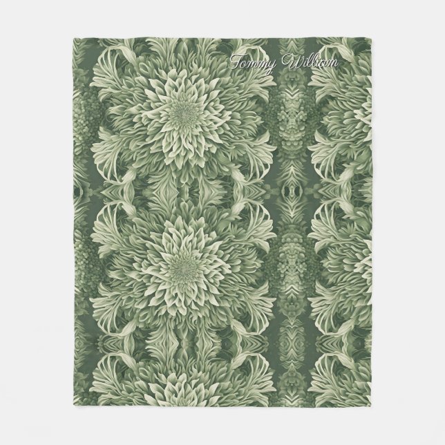 Sage Green Floral Elegant Fleece Blanket (Front)