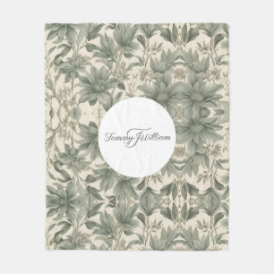 Sage Green Floral Elegant Fleece Blanket
