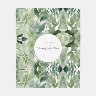 Sage Green Floral Elegant Fleece Blanket