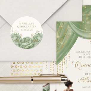 Sage Green Floral Elegant Quinceanera Classic Round Sticker
