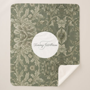 Sage Green Floral Elegant Sherpa Blanket