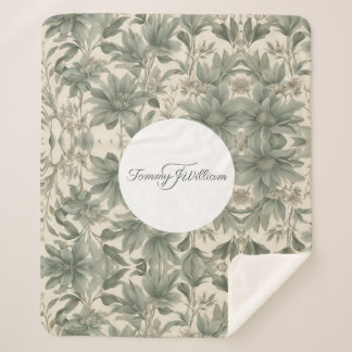 Sage Green Floral Elegant Sherpa Blanket