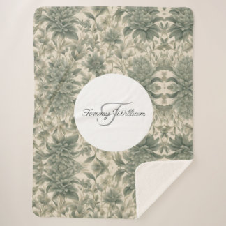 Sage Green Floral Elegant Sherpa Blanket